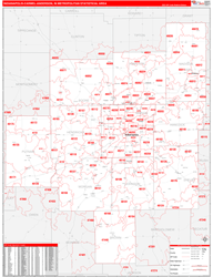 Indianapolis-Carmel-Anderson Metro Area Wall Map Red Line Style 2024
